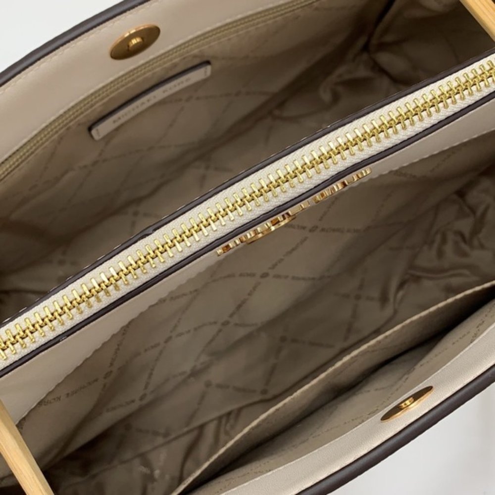 Michael Kors Daria Large Satchel Bag Leather Light Cream - Picture 15 of 15